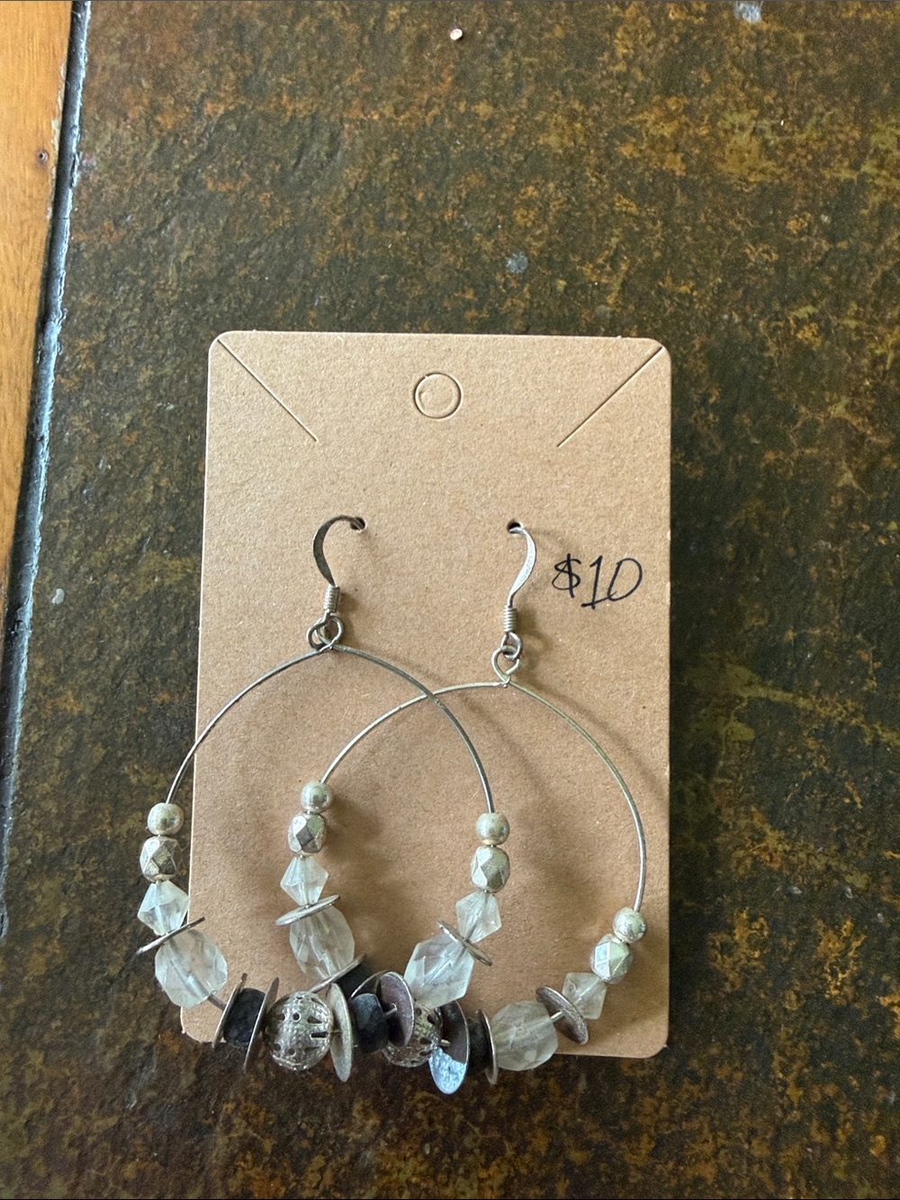 Silver & Clear Bead Hoop Earrings - Women's Jewelry